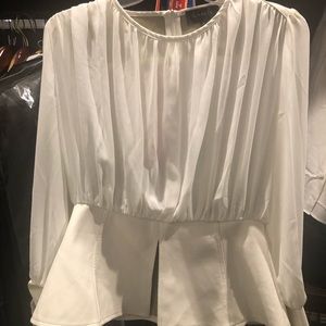 White Gracia Blouse With Leather Cuffs And Peplum Bottom, white size small